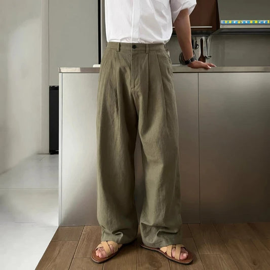 High End Military Green Linen Pants