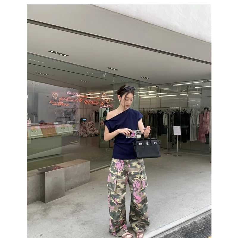 Vintage Printing High Waist Loose Jeans