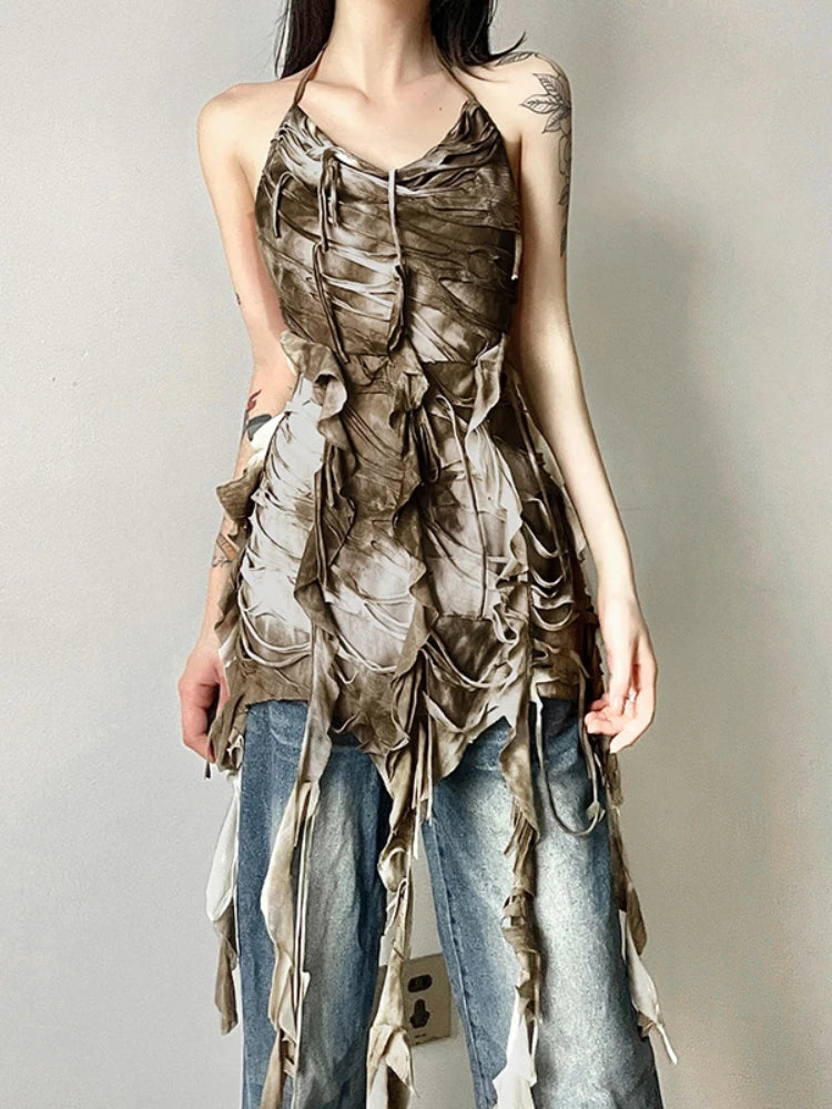 Grunge Patchwork Tassel Tank Top
