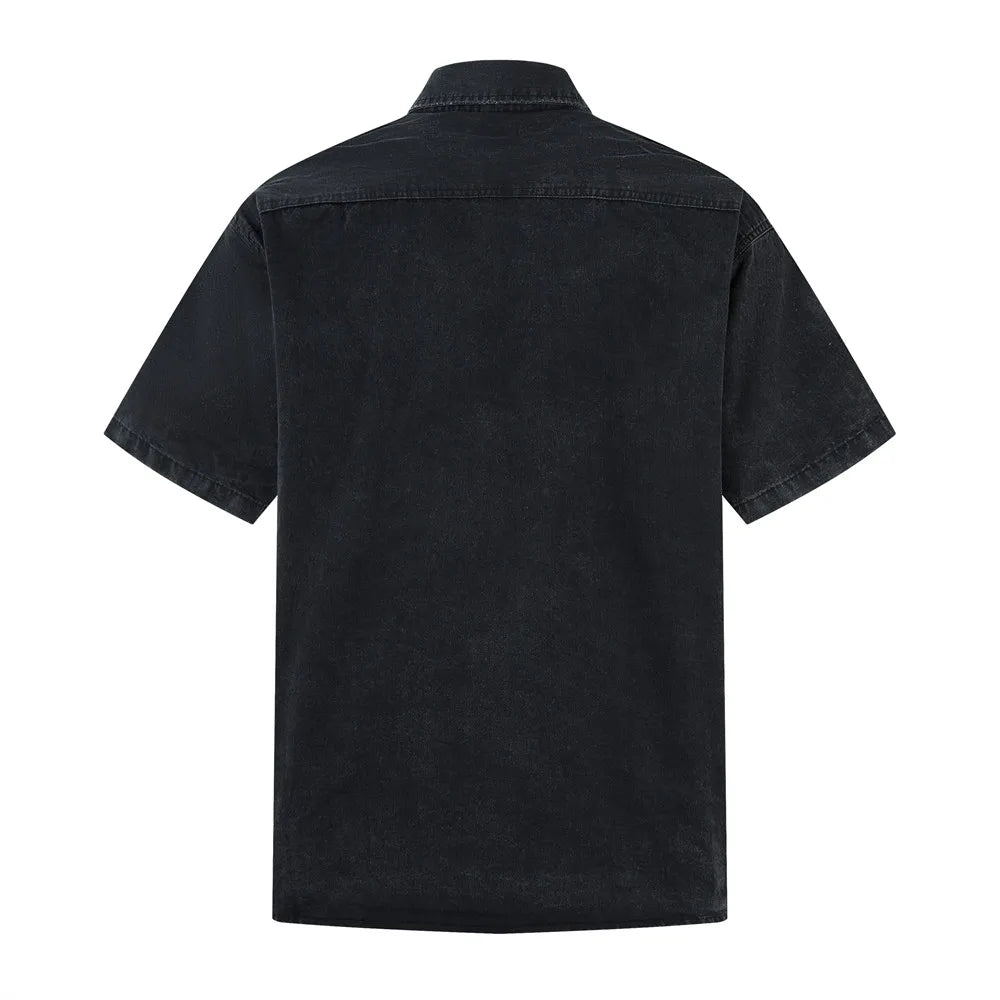 Vintage Distressed Denim Short Sleeve Shirt