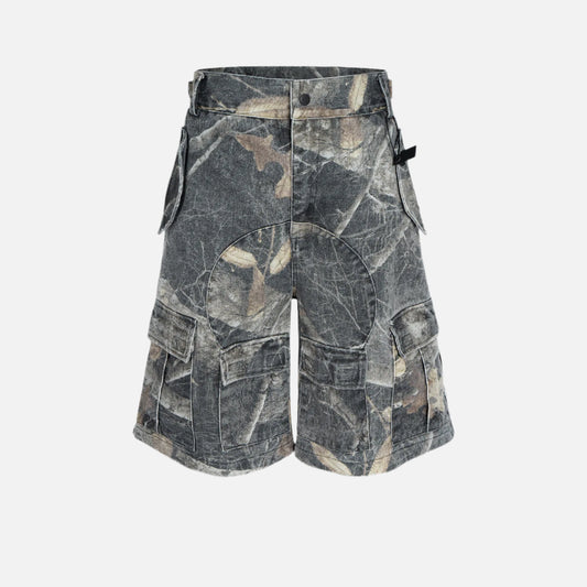 Vintage Washed Camouflage Tree Branch Shorts