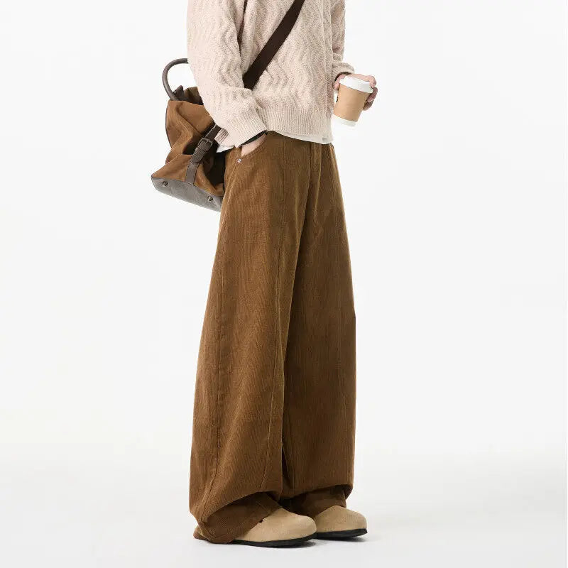 Retro Beige Corduroy Wide Leg Pants
