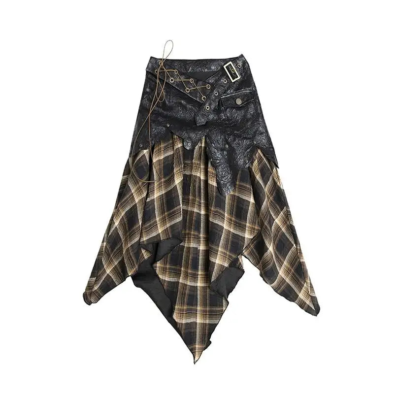 Grunge Aesthetics Plaid Patchwork Skirt Gothic