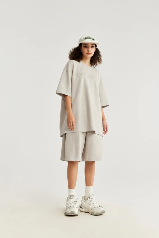 Embossed Oversized Summer Tracksuit Set T-Shirt