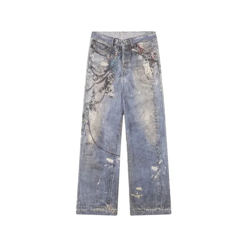 3D Printed Baggy Straight Leg Jeans