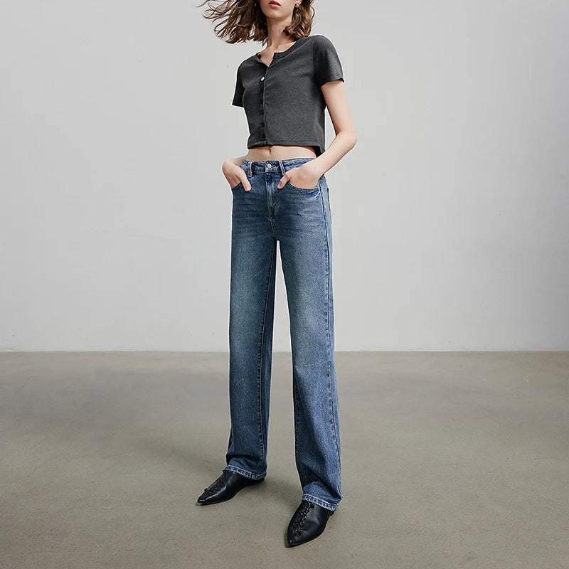 Stylish High Waist Blue Denim Pants
