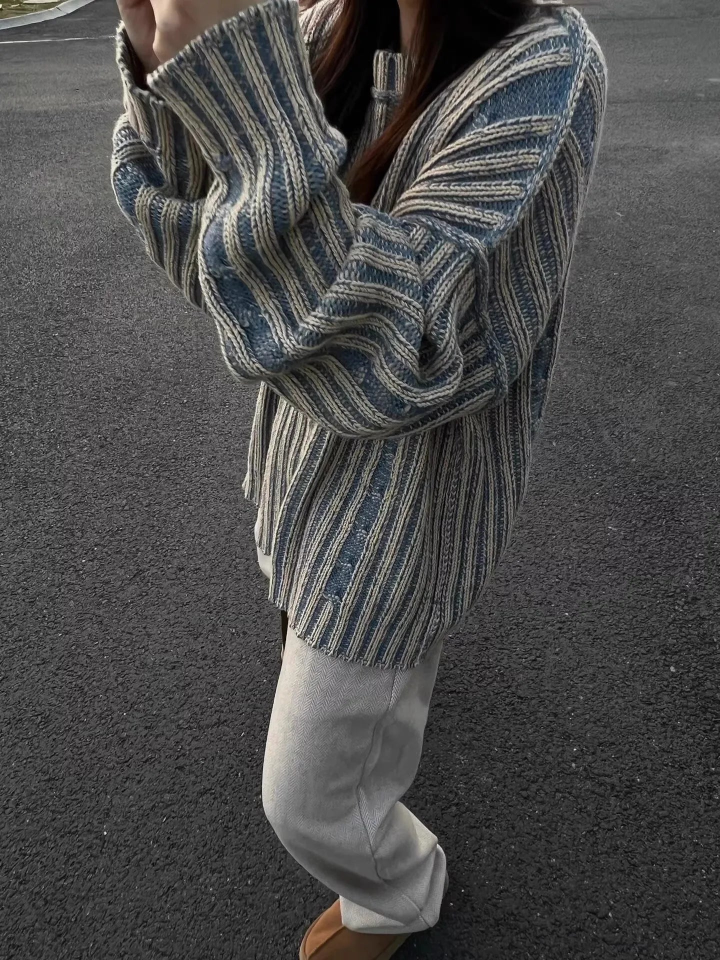 Contrast Color Retro Striped Knitted Sweaters