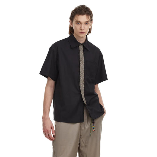 Retro Solid Color Pocket Short Shirt