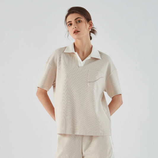 Soft Combed Cotton Lapel Women T-Shirt