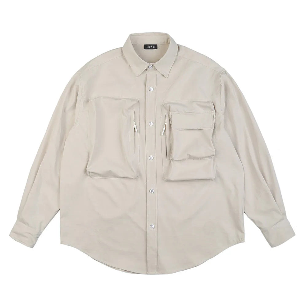 Solid Color Cargo Men Safari Shirt