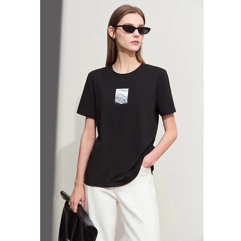 Minimalist Embroidered O-Neck T-Shirt