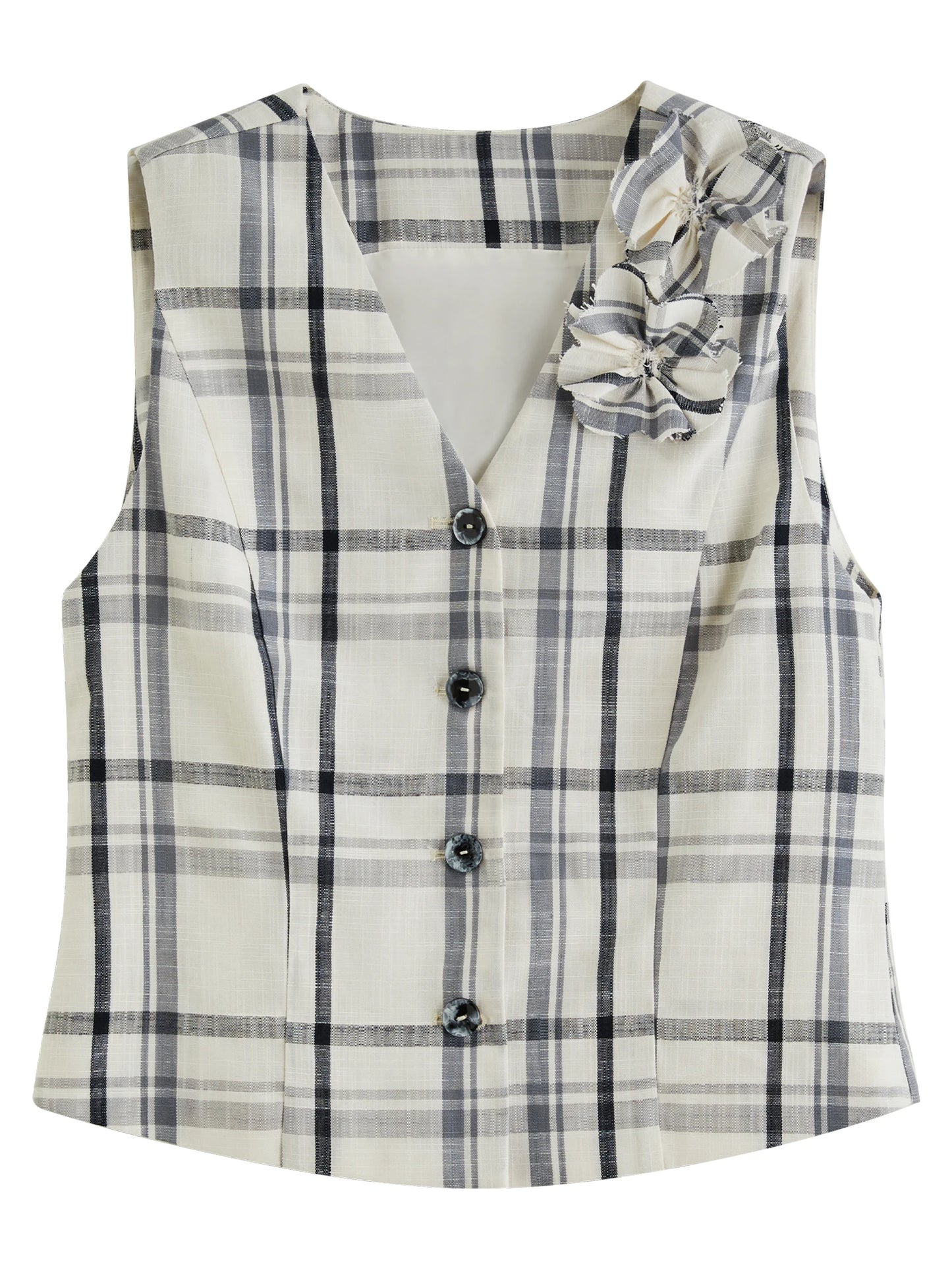 Chic Plaid Handmade Flower Bud T-Shirt