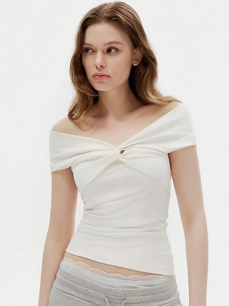 Vintage White Off-Shoulder Aesthetic T-Shirt