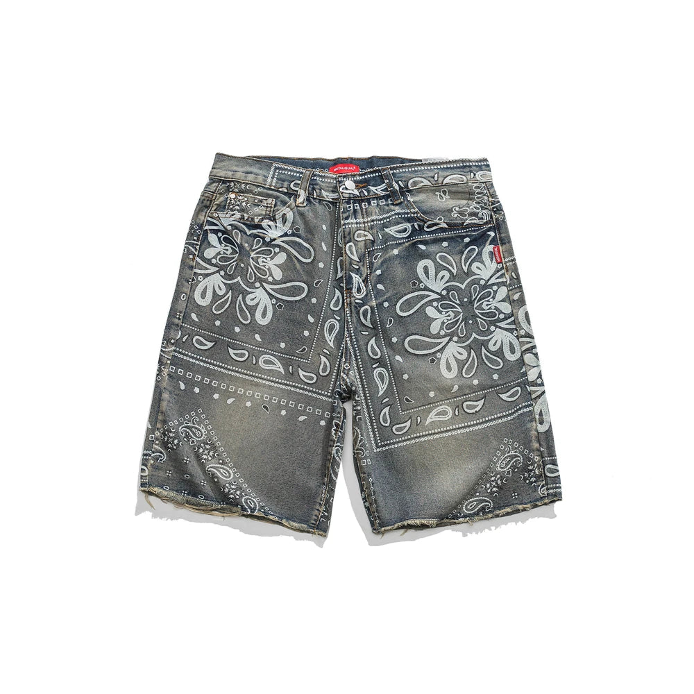 Vintage Cashew Print Raw Edge shorts