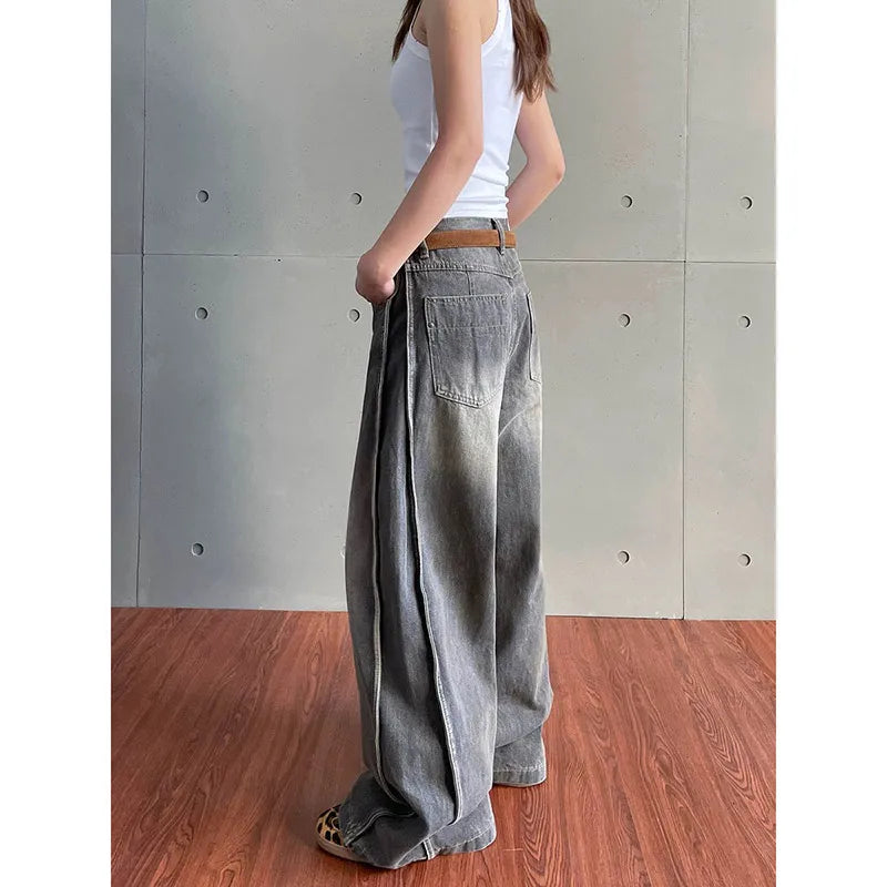 Vintage Grey High Waist Straight Jeans