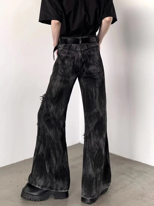 Black Washed Stacked Flare Denim Jeans
