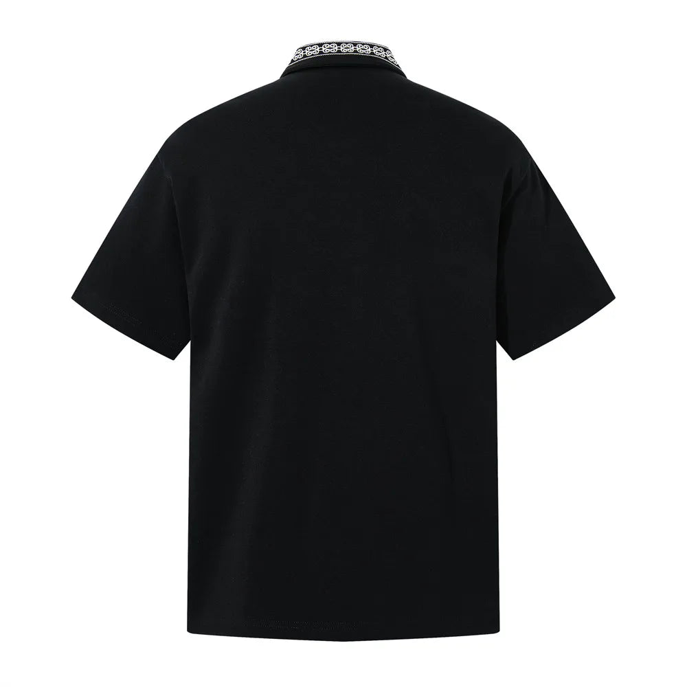 Retro Spliced Embroidered Lapel Zipper Shirt