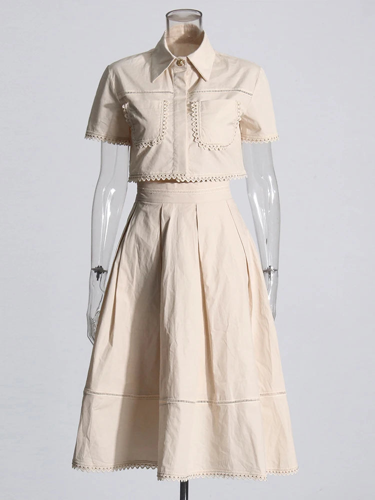 Lapel Sleeve High Waist Skirt