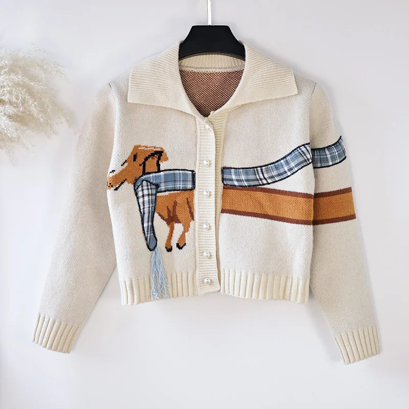 Cozy Chic Puppy Pattern Knit Cardigan