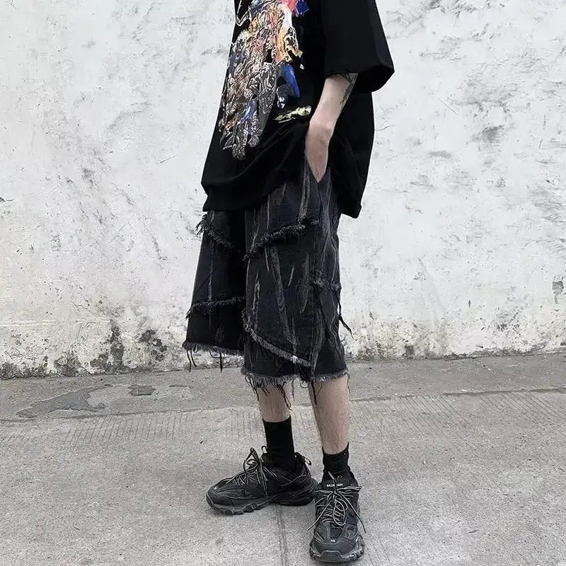 High-Waisted Raw Edge Denim Shorts