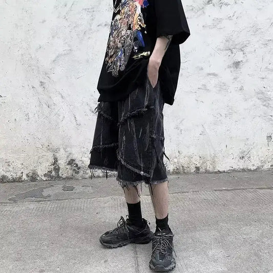 High-Waisted Raw Edge Denim Shorts