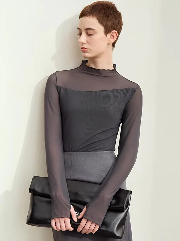 Minimalist Mesh High Neck T-Shirt