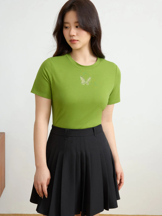 Elegant Mesh Embroidered Shoulder T-Shirt