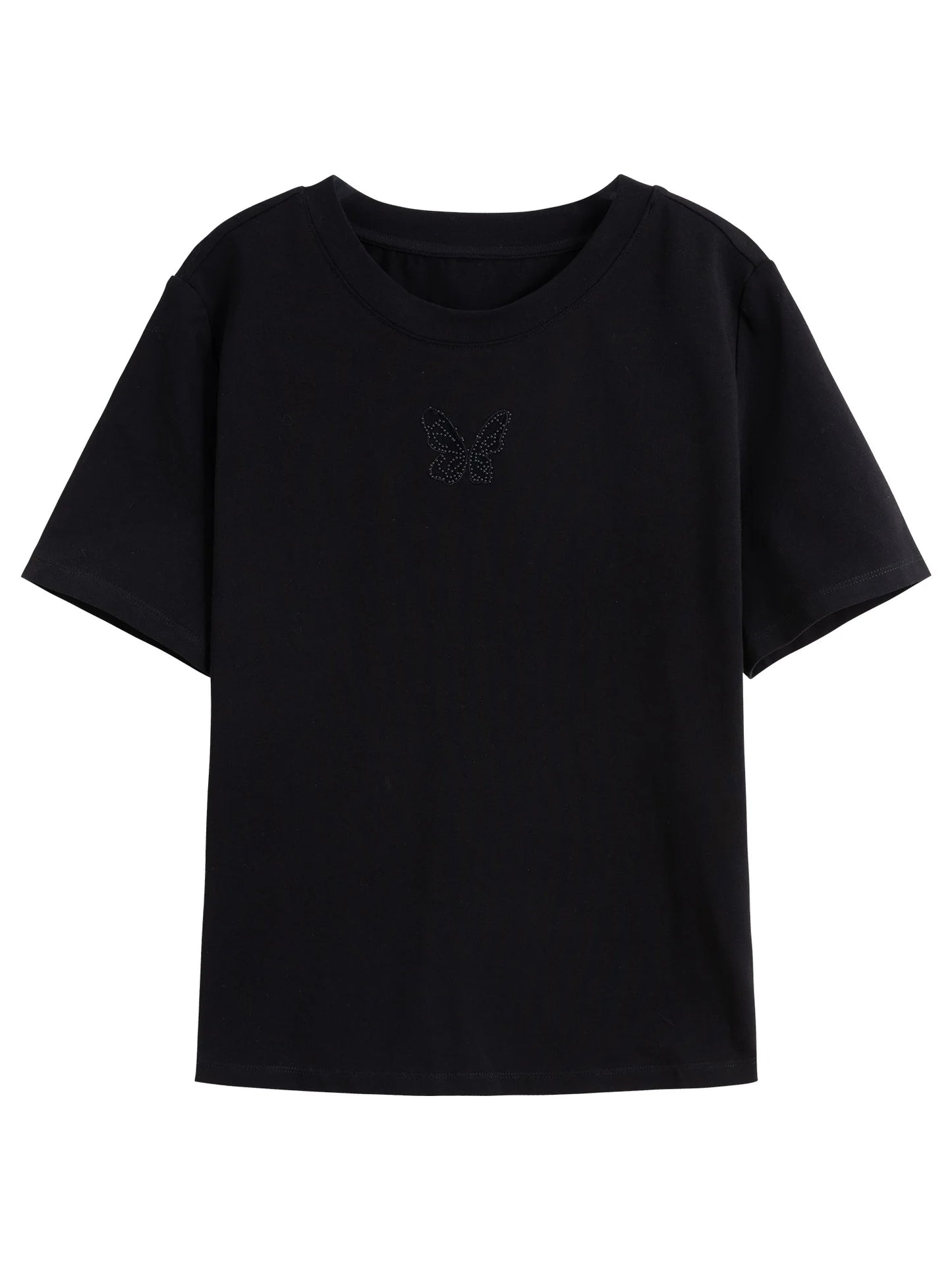 Elegant Mesh Embroidered Shoulder T-Shirt