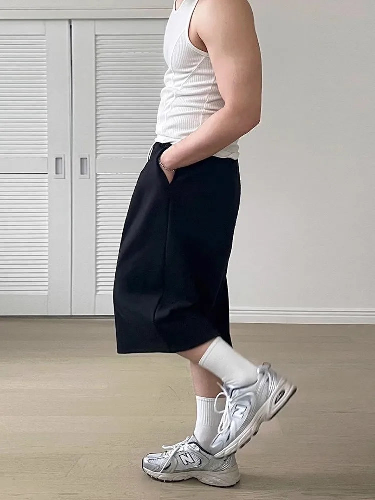Soft Grey Loose Drawstring Calf-Length Shorts