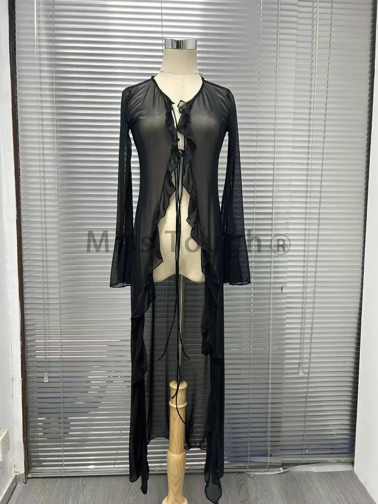 Black Vintage Y2K See-Through Cardigan Blouse