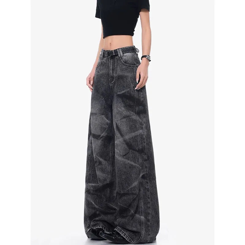 Vintage Style Wide Leg Denim Jeans