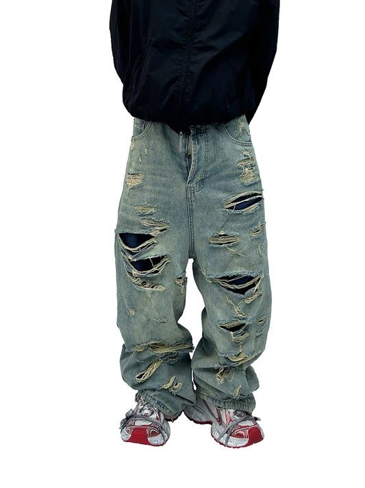 Vintage Distressed Tassel Wide Leg Jeans