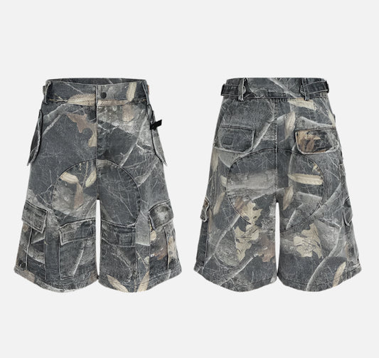 Vintage Washed Camouflage Tree Branch Shorts