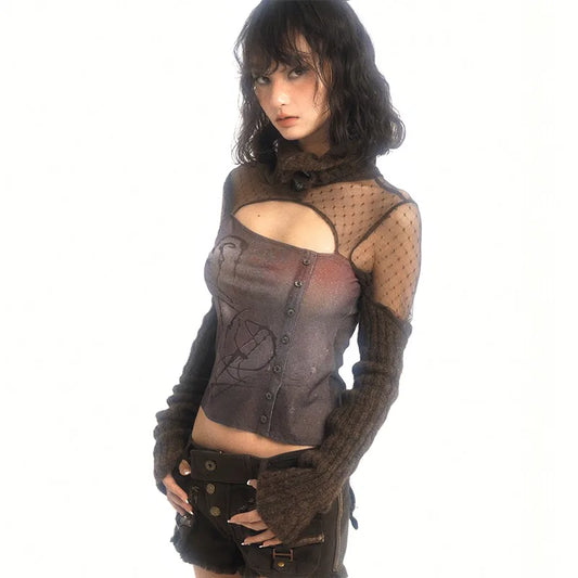 Vintage Patchwork Grunge Knitted Irregular T-Shirt