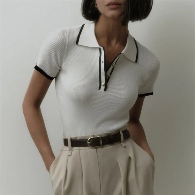 Elegant Slim Knitted Patchwork Sweater