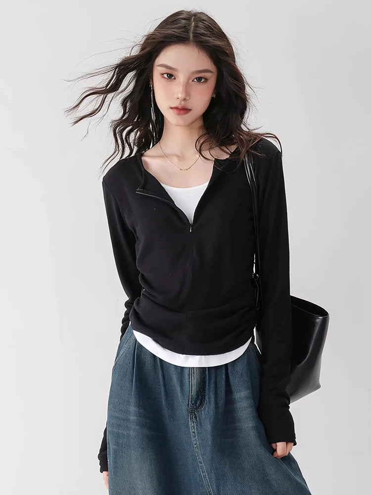 Stylish Korean Patchwork Long Sleeve T-Shirt