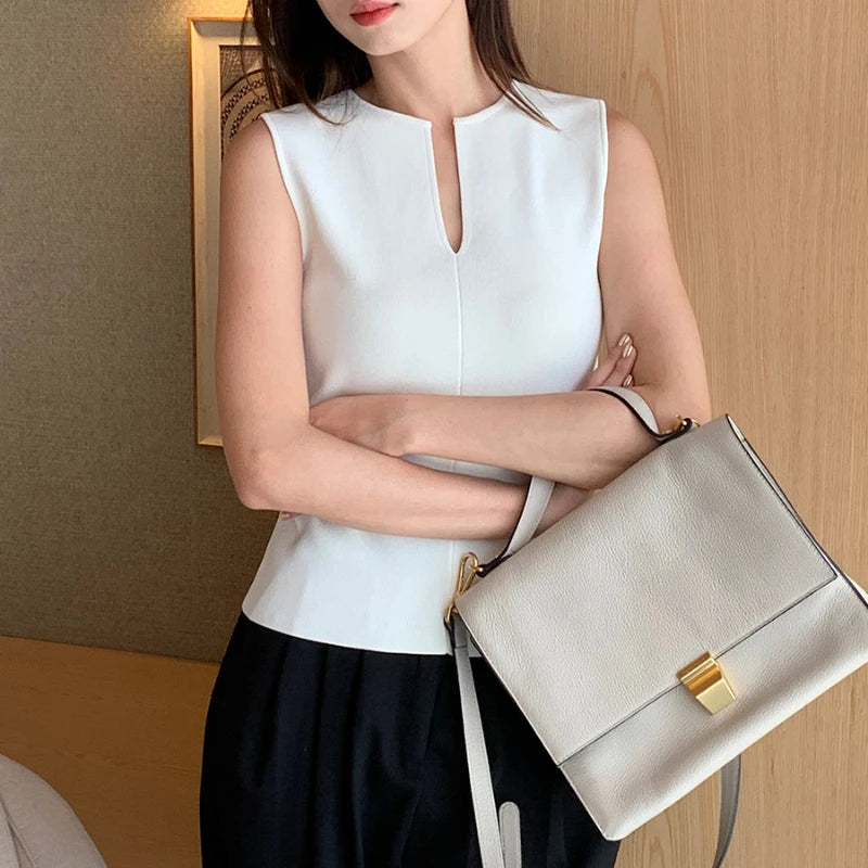 Breathable Sleeveless Knit V-Neck Tank