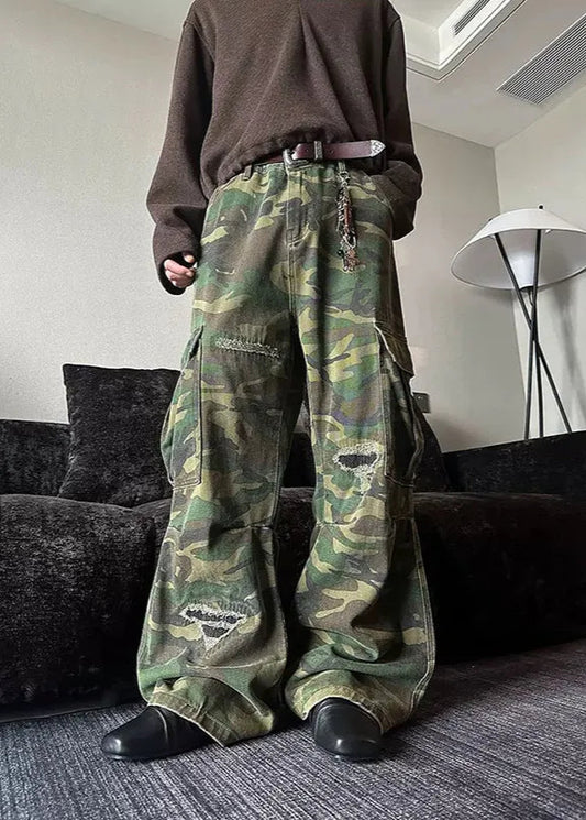 Vintage Patchwork Camouflage Baggy High Jeans