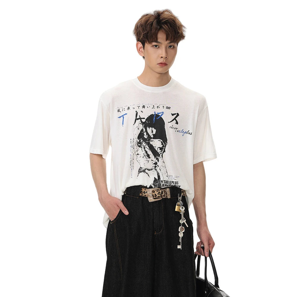 Retro Cartoon Portrait Print Loose T-Shirt