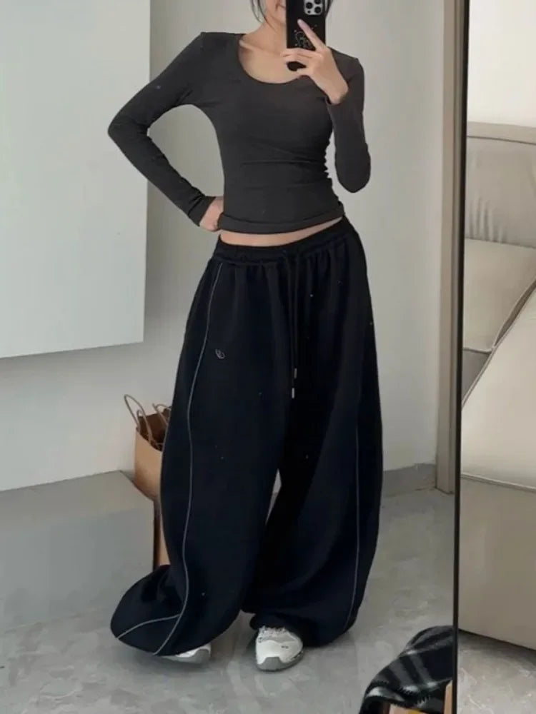 Chic Striped Oversized Sweatpants Korean Pants