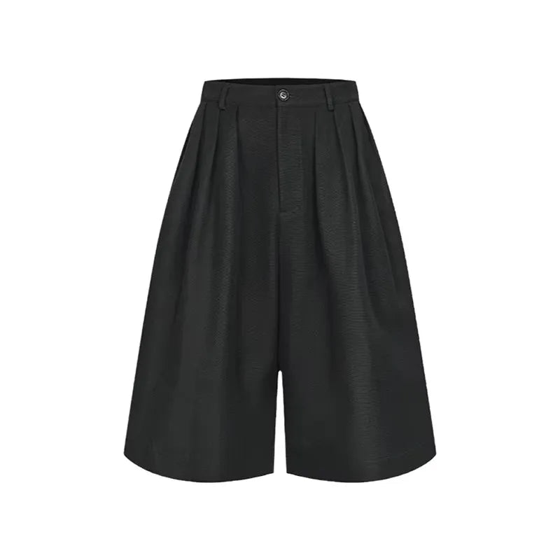 Black Wide Leg Suit Shorts