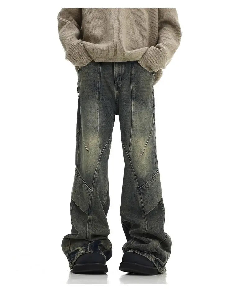 Vintage Retro Yellow Patchwork Irregular Jeans