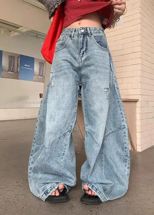 Blue Vintage Boyfriend Wide Leg Jeans