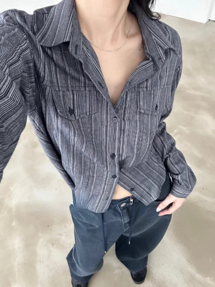 Slim Fit Korean Aesthetic Striped Shirt