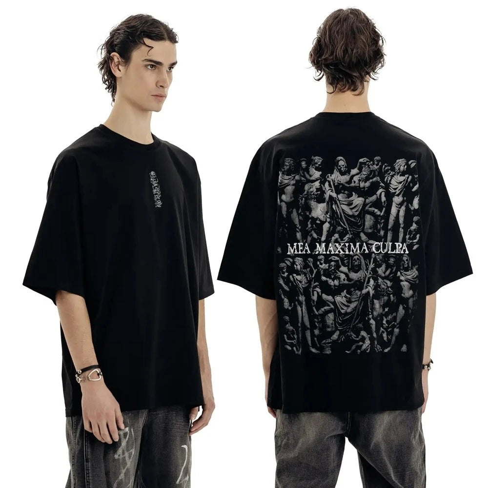 Oversized Graphic Print Cotton Goth T-shirt